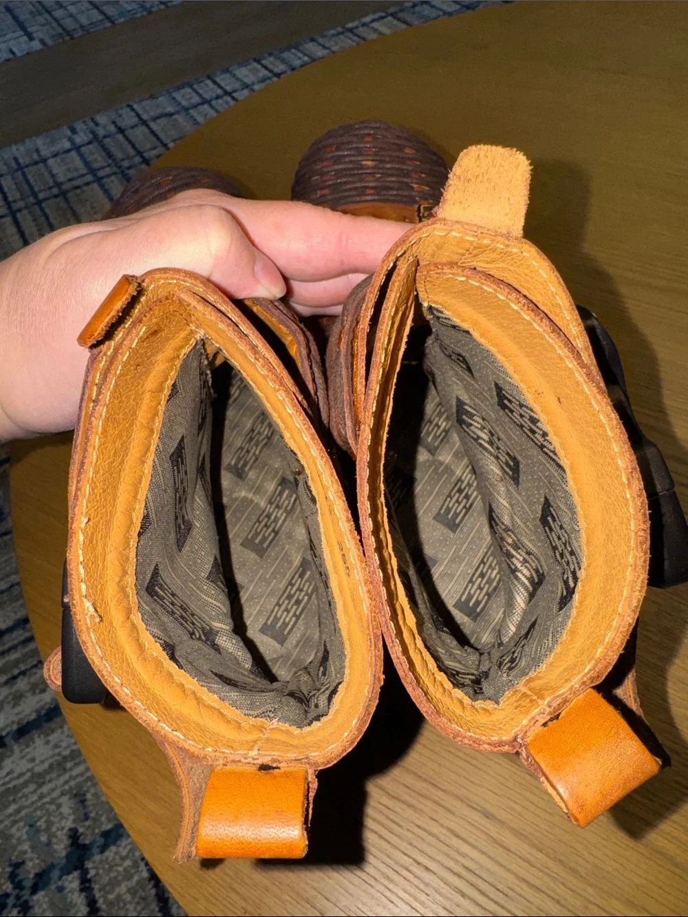 Women's Tan Woven Leather Moto Combat Boots - Picture 12 of 12